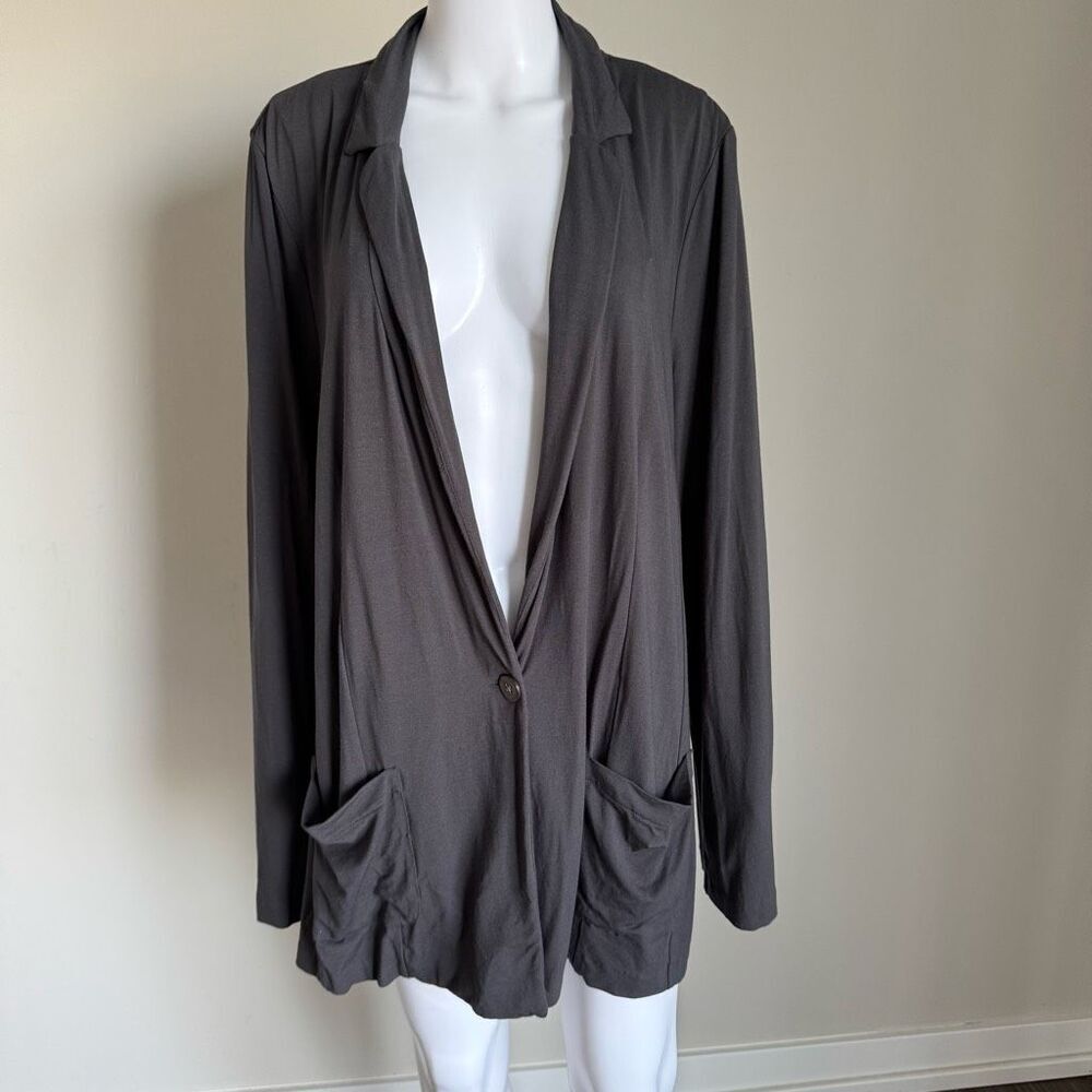 J. Jill Stretch Rayon Knit Blazer Size XL long Sleeve Dark Grey